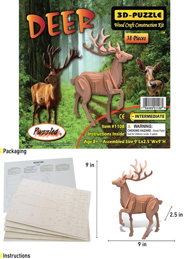 Puzzled 3D Puzzle Deer Wood Craft Construction Model Kit, Fun, Unique & Educational DIY Wooden Toy Assemble Model Unfinished Crafting Hobby Puzzle to Build & Paint for Decoration 38 Pieces Pack - Image 2